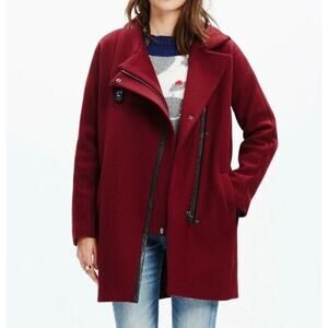 MADEWELL Wool Blend Jacket Dark Cabernet Coat Leather Accents Womens Size 4
